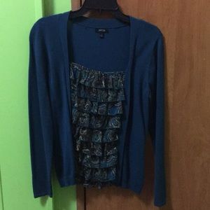 Sweater cardigan with ruffle undershirt